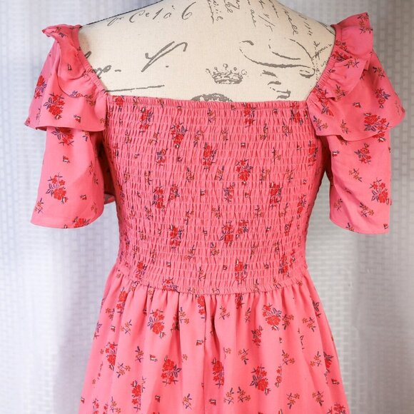 Byinns size M raspberry color floral ruched bodice flutter sleeve dress - NWT - Picture 8 of 16